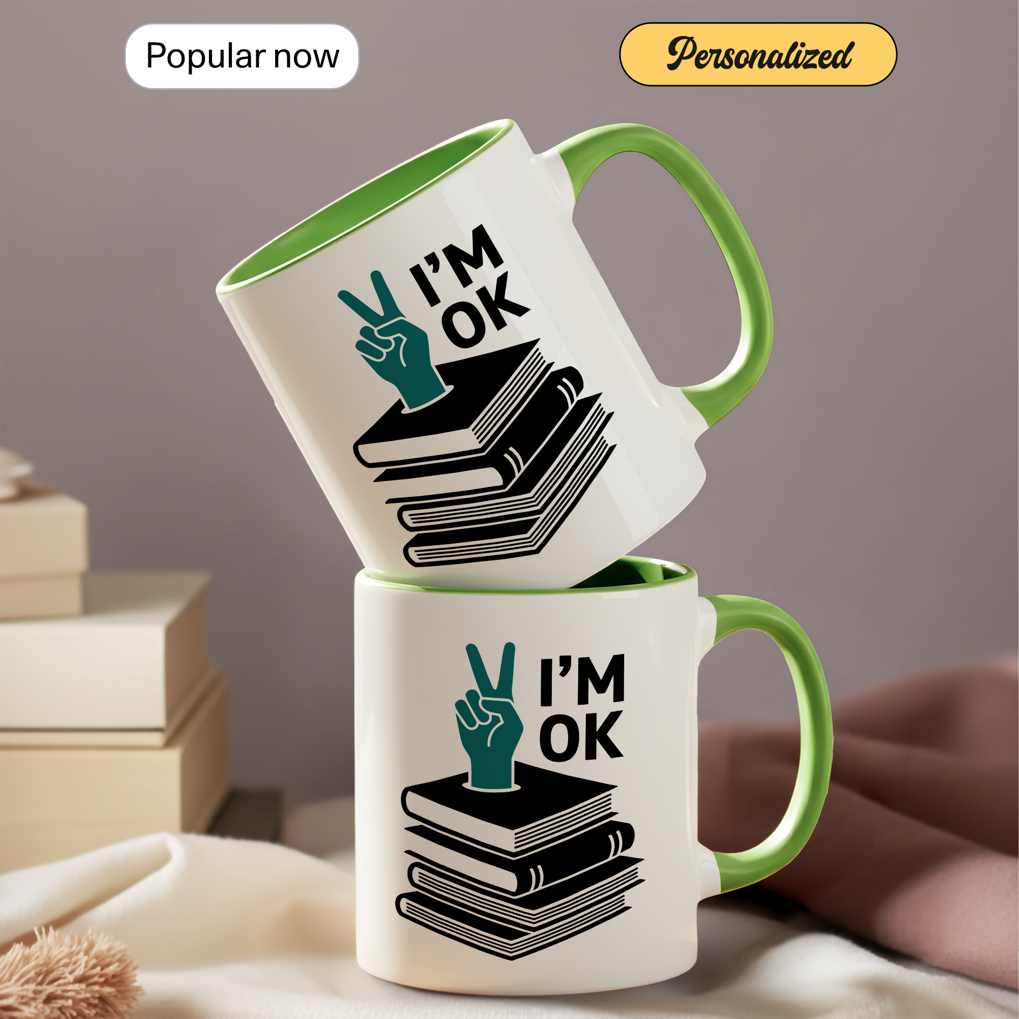 I’m OK Book Mug – Funny Introvert Reader Coffee Cup – Book Lover Humor Gift – 11oz 15oz Ringer Mug |147