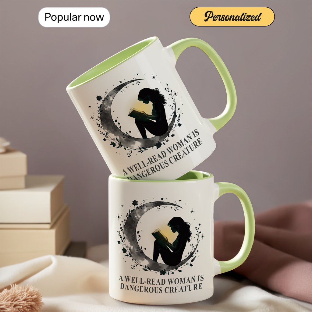 A Well Read Woman Is Dangerous Creature Mug – Feminist Book Lover Gift – Empowered Reader Coffee Cup – 11oz 15oz Ringer Mug | Mug 118