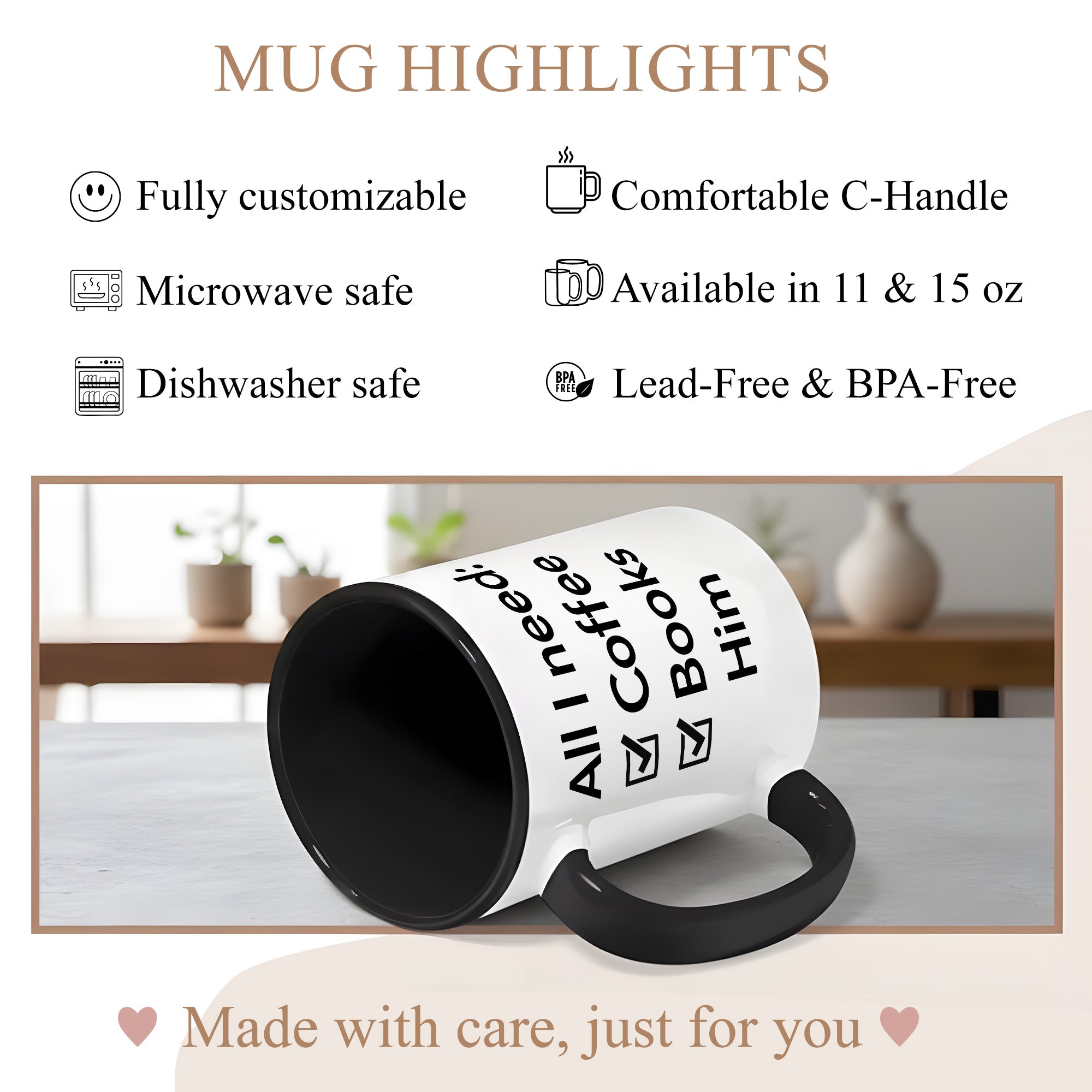 All I Need Coffee Books Him Mug – Romantic Book Lover Gift – Girlfriend Coffee Cup – 11oz 15oz Ringer Mug |Mug 144