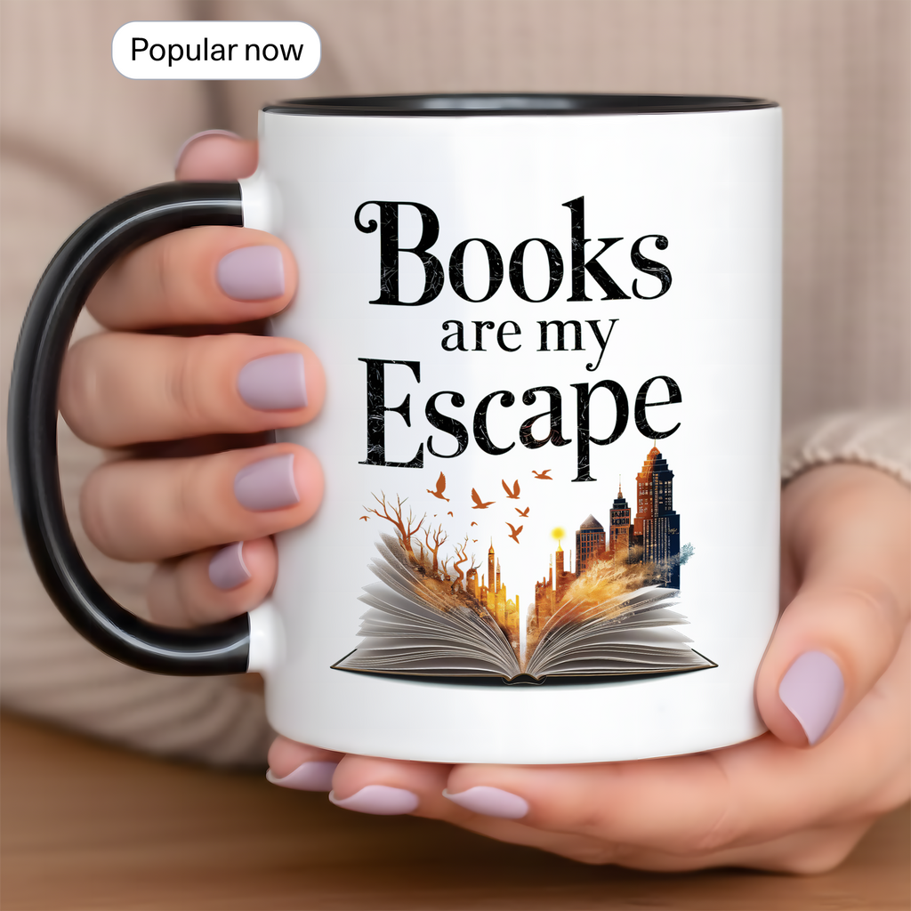 Books Are My Escape Mug – Book Lover Coffee Cup – Cozy Reading Gift – Fall Aesthetic Mug – 11oz 15oz Ringer Mug | Mug 137