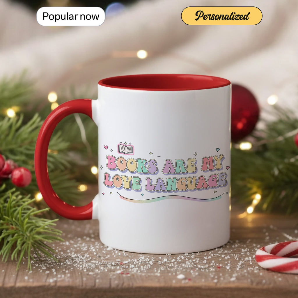 Books Are My Love Language Mug - Cute Book Lover Coffee Cup - Pastel Aesthetic Reader Gift - Bookworm Mug for Women - 11oz 15oz | Mug 158