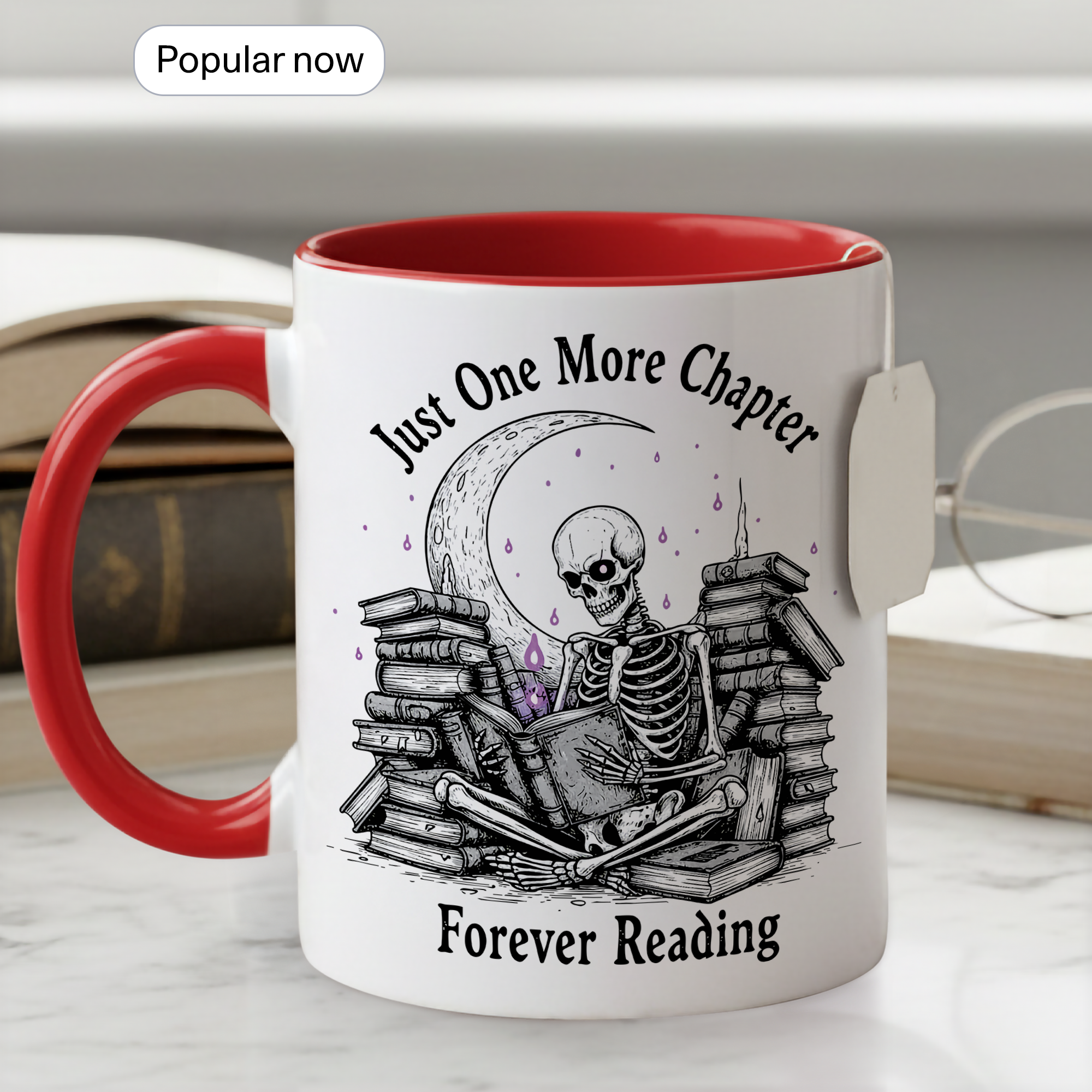 Just One More Chapter Mug – Forever Reading Skeleton Mug – Gothic Book Lover Gift – Dark Humor Reader Coffee Cup 11oz 15oz | Mug 117