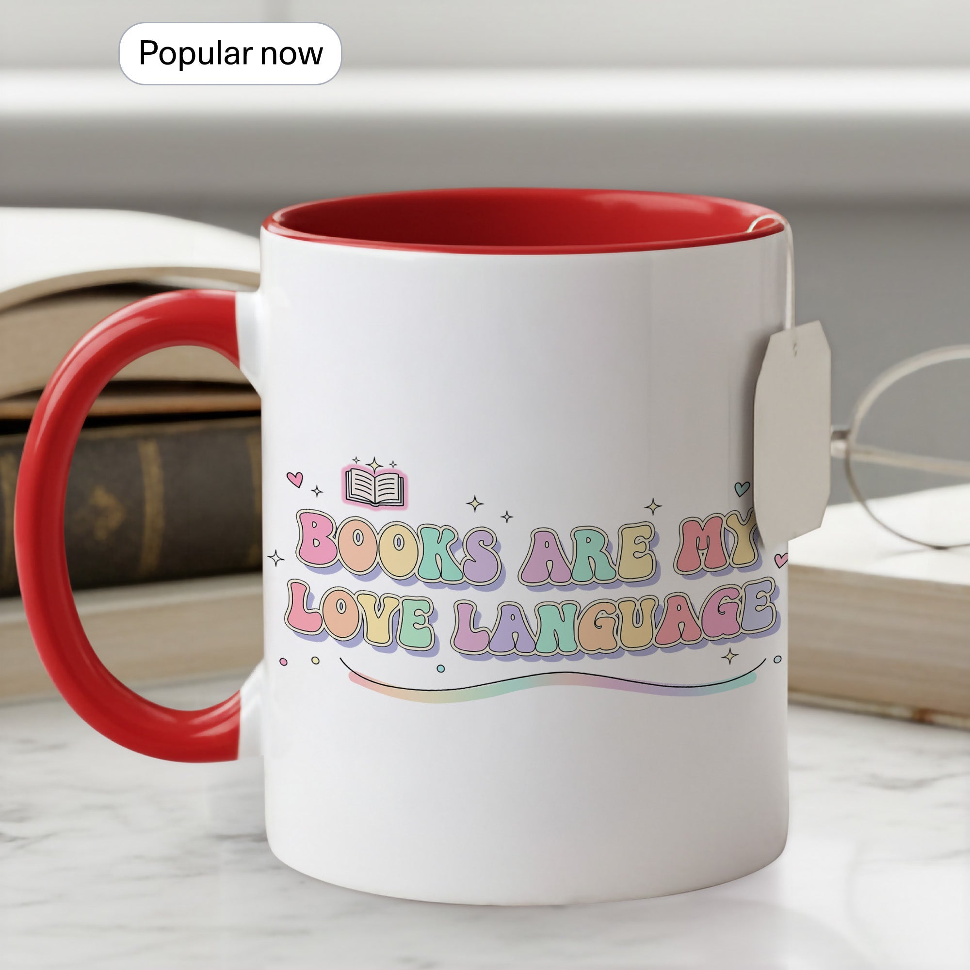 Books Are My Love Language Mug - Cute Book Lover Coffee Cup - Pastel Aesthetic Reader Gift - Bookworm Mug for Women - 11oz 15oz | Mug 158