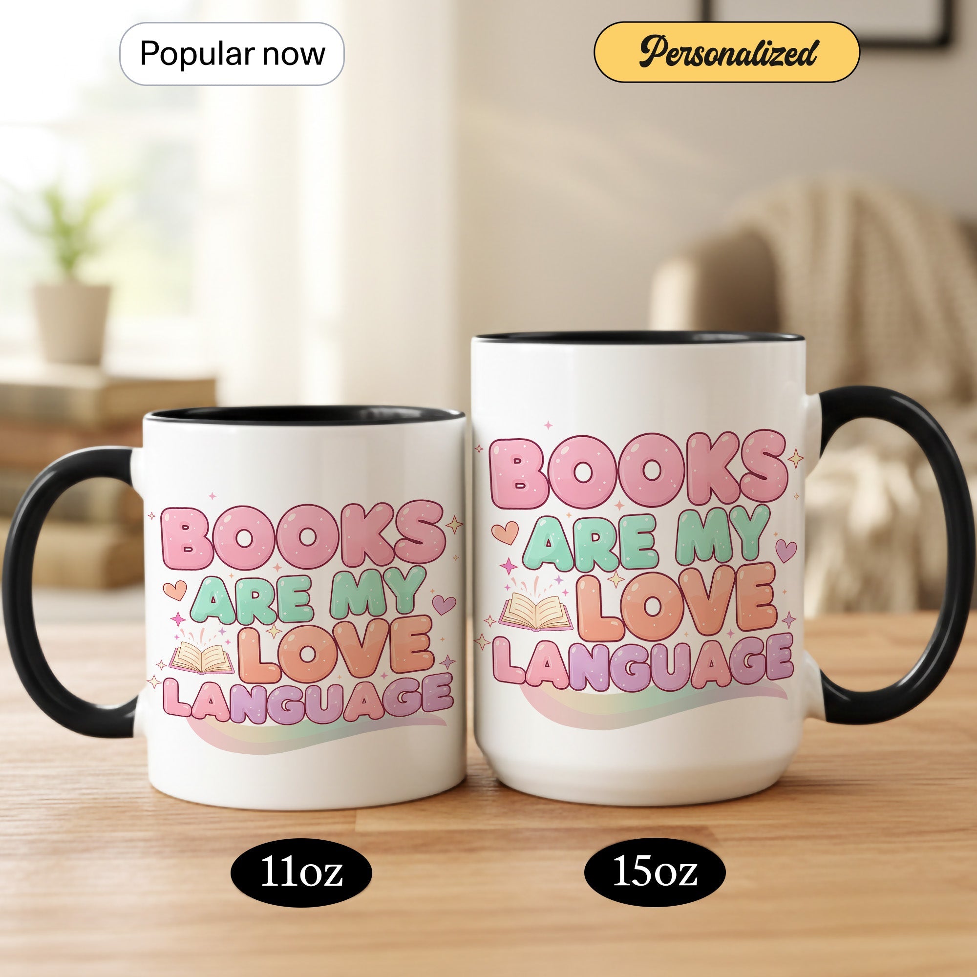 Books Are My Love Language Mug – Cute Book Lover Coffee Cup – Pastel Aesthetic Reader Gift for Women – Bookworm Mug 11oz 15oz |Mug 156