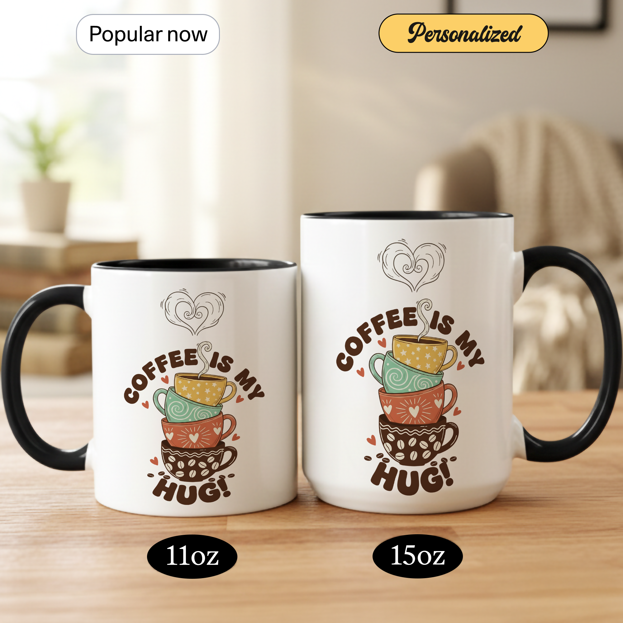Coffee Is My Hug Mug – Cute Coffee Lover Gift – Cozy Aesthetic Coffee Cup – 11oz 15oz Ringer Mug |Mug 122
