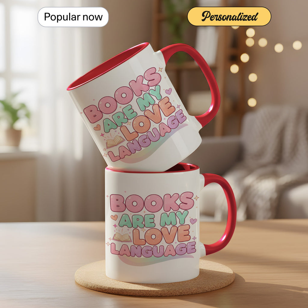 Books Are My Love Language Mug – Cute Book Lover Coffee Cup – Pastel Aesthetic Reader Gift for Women – Bookworm Mug 11oz 15oz |Mug 156