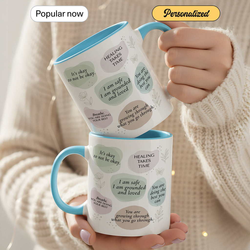 Healing Takes Time Mug – Self Love Affirmation Coffee Cup – Mental Health Encouragement Gift – Inspirational Ringer Mug 11oz 15oz |Mug 106