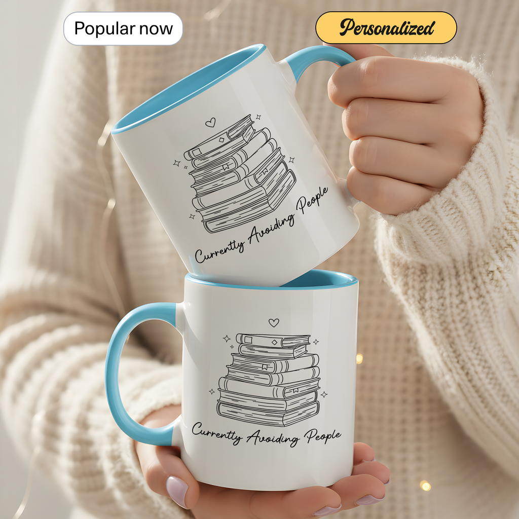 Cozy Reading Time Mug – Stack of Books Coffee Cup – Minimalist Book Lover Ringer Mug – Gift for Readers |Mug 98