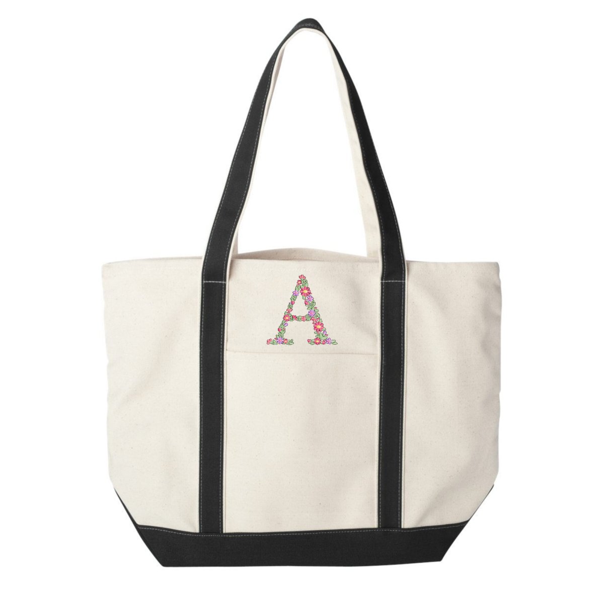 'Floral Initial' Canvas Boat Tote